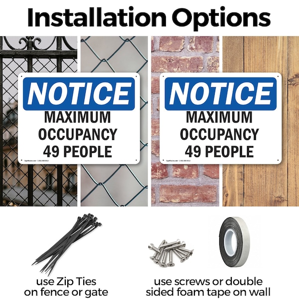 Signmission Maximum Occupancy 49 People, 14 in W x Rectangle, Plastic - OS-2PACK-NS-P-1014-L-15946