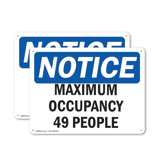 Signmission Maximum Occupancy 49 People, 14 in W x Rectangle, Plastic - OS-2PACK-NS-P-1014-L-15946
