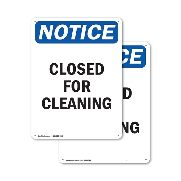 Signmission Closed For Cleaning, 7 in W x Rectangle, Aluminum - OS-2PACK-NS-A-710-V-10674