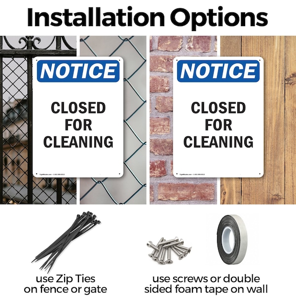 Signmission Closed For Cleaning, 7 in W x Rectangle, Aluminum - OS-2PACK-NS-A-710-V-10674
