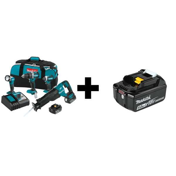 Makita Cordless Combination Kit, 18V DC, 4 Tools - XT447T/BL1850B