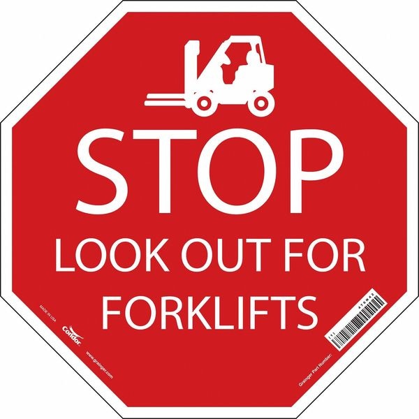 Condor No Header, Stop Look Out For Forklifts, 24" W x 24" H, Octagon, Vinyl - 476N42