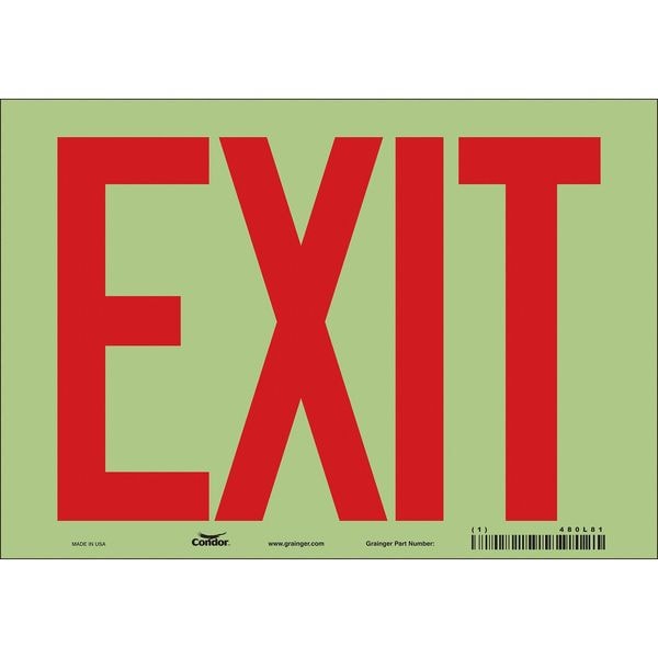 Condor Exit Sign, Vinyl, 10" W, 7" H, Exit, White - 480L81