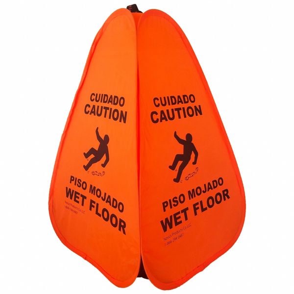 Novus Products Wet Floor Sign, 20 in Height, 12 in Width, Nylon, English and Spanish - PC20WF-ORANGE