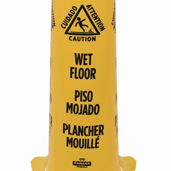 Impact Products Banana Cone Wet Floor Cone, CAUTION WET FLOOR, Trilingual, English/Spanish/French, 3 ft., Yellow - B1101