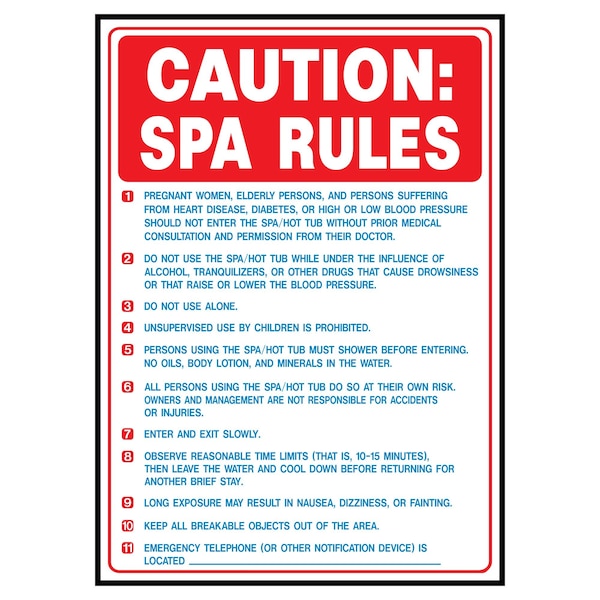 Hy-Ko Caution Spa Rules Sign 10" x 14", 5PK - A20481