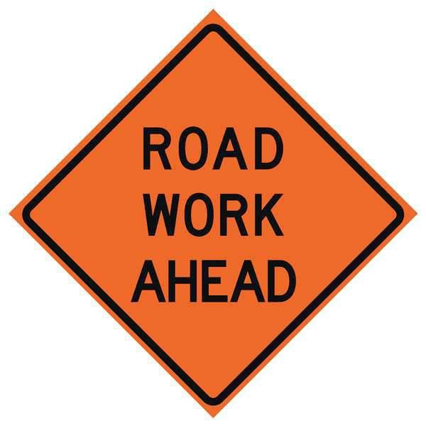 Eastern Metal Signs And Safety Road Work Ahead Traffic Sign, 48 in H, 48 in W, Vinyl, Diamond, English, 669-C/48-NRVFO-RW - 669-C/48-NRVFO-RW