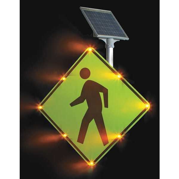 Tapco LED Traffic Sign, Pedestrian Crossing Pictogram, Black/Fluorescent Yellow Green, 30" W, 30" H - 2180-00214