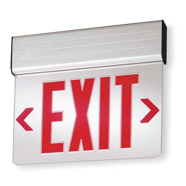 Lithonia Lighting Edge-lit Exit Sign, Silver, 2 Face(s), LED, Universal Mount, Not Battery Powered - EDG 2 R M6