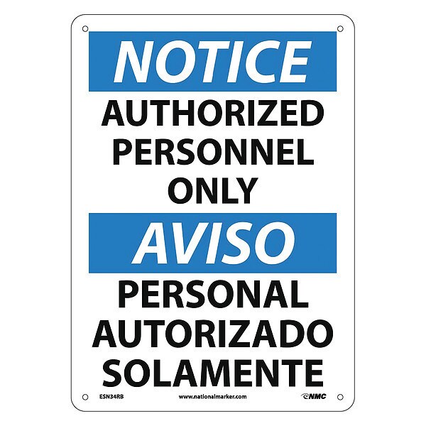Nmc Notice Authorized Personnel Only Sign - Bilingual, ESN34RB - ESN34RB