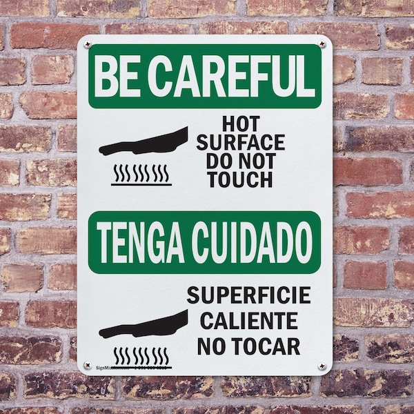 Signmission Hot Surface Sign, 10 in H x 7 in W, Aluminum, Hot Surface Do Not Touch Bilingual - OS-2PACK-BC-A-710-L-10029