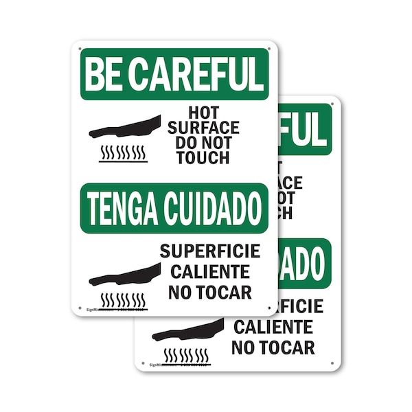 Signmission Hot Surface Sign, 10 in H x 7 in W, Aluminum, Hot Surface Do Not Touch Bilingual - OS-2PACK-BC-A-710-L-10029