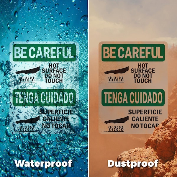 Signmission Hot Surface Sign, 10 in H x 7 in W, Aluminum, Hot Surface Do Not Touch Bilingual - OS-2PACK-BC-A-710-L-10029