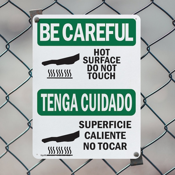 Signmission Hot Surface Sign, 10 in H x 7 in W, Aluminum, Hot Surface Do Not Touch Bilingual - OS-2PACK-BC-A-710-L-10029