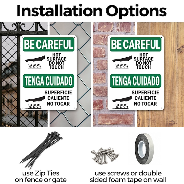 Signmission Hot Surface Sign, 10 in H x 7 in W, Aluminum, Hot Surface Do Not Touch Bilingual - OS-2PACK-BC-A-710-L-10029