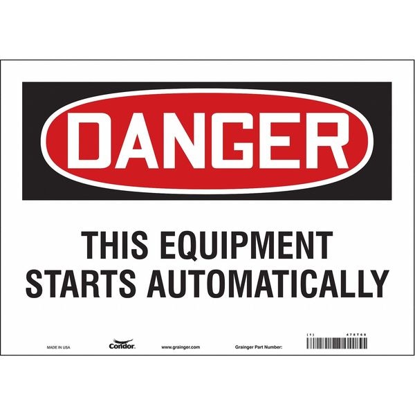 Condor Danger, THIS EQUIPMENT STARTS AUTOMATICALLY, 14 in W x 10 in H, Horizontal Rectangle, Vinyl, 478T68 - 478T68