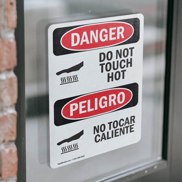 Signmission Hot Surface Sign, 7 in H x 5 in W, Vinyl Decal, Do Not Touch Hot Bilingual - OS-2PACK-DS-D-57-VS-1177