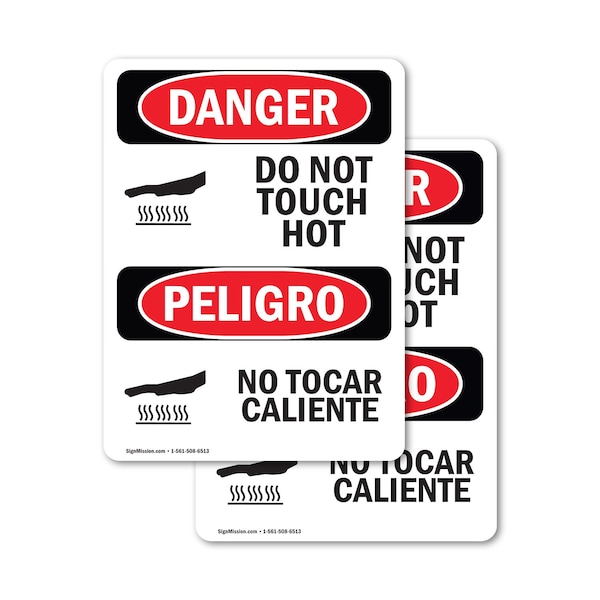 Signmission Hot Surface Sign, 7 in H x 5 in W, Vinyl Decal, Do Not Touch Hot Bilingual - OS-2PACK-DS-D-57-VS-1177