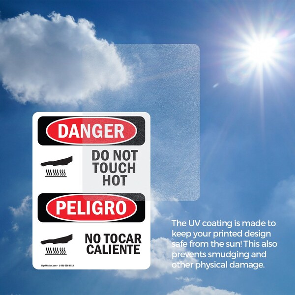 Signmission Hot Surface Sign, 7 in H x 5 in W, Vinyl Decal, Do Not Touch Hot Bilingual - OS-2PACK-DS-D-57-VS-1177