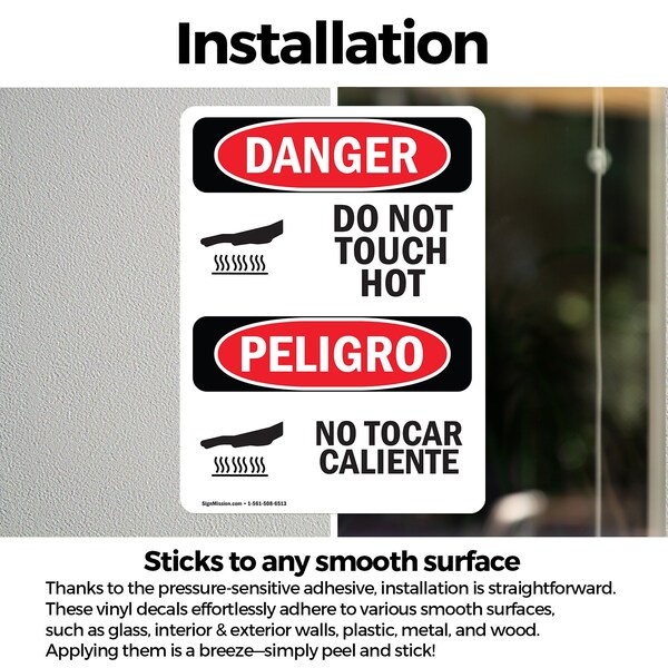 Signmission Hot Surface Sign, 7 in H x 5 in W, Vinyl Decal, Do Not Touch Hot Bilingual - OS-2PACK-DS-D-57-VS-1177