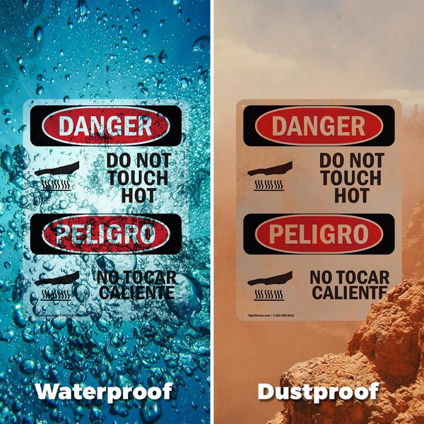 Signmission Hot Surface Sign, 7 in H x 5 in W, Vinyl Decal, Do Not Touch Hot Bilingual - OS-2PACK-DS-D-57-VS-1177