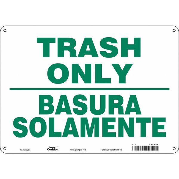 Condor TRASH ONLY/BASURA SOLAMENTE, 14 in W x 10 in H, Horizontal Rectangle, Polyethylene, 468Y09 - 468Y09