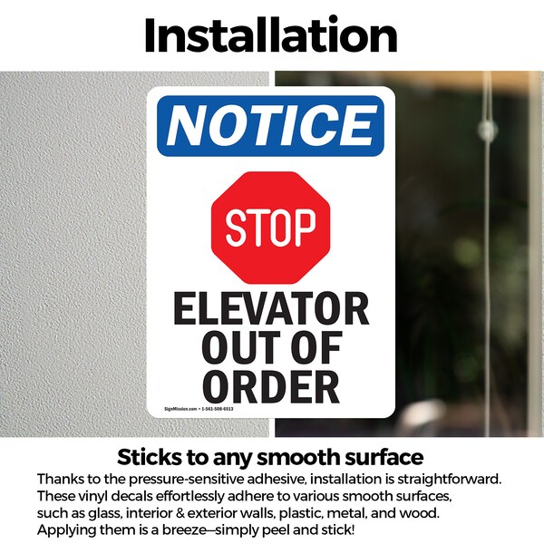Signmission Elevator Out Of Order Sign With Symbol, 10 in W x Rectangle, Vinyl Decal - OS-2PACK-NS-D-1014-V-11737