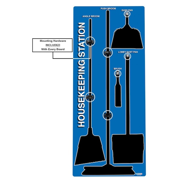 5S Supplies 5S Housekeeping Shadow Board Broom Station Version 6- Red Board / Black Shadows  With Broom - HSB-V6-RED-KIT