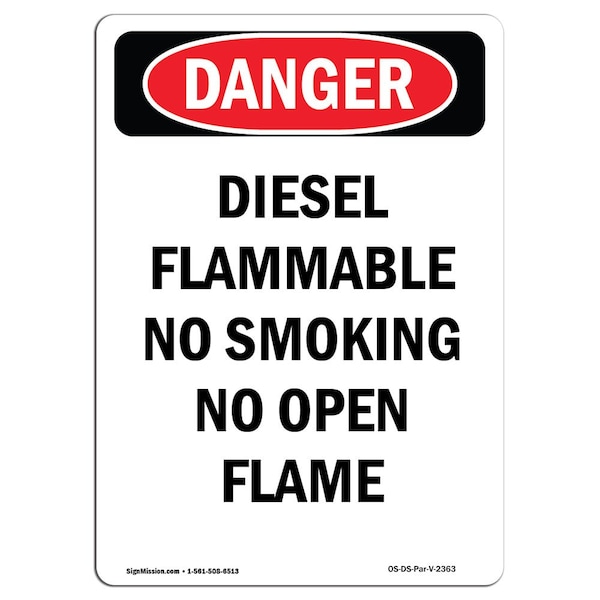 Signmission OSHA Danger Sign, Diesel Flammable No Smoking No, 7in X 5in Decal, 5" W, 7" L, Portrait - OS-DS-D-57-V-2363