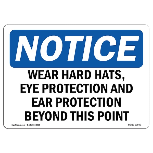 Signmission OSHA Sign, Wear Hard Hats Eye Protection & Ear Protection, 18in X 12in Alum, 18" W, 12" H, Landscap - OS-NS-A-1218-L-19009