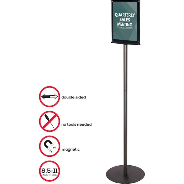 Deflecto Magnetic Sign Stand, Dual Sided, 13"x13"x56", BK - DEF692056