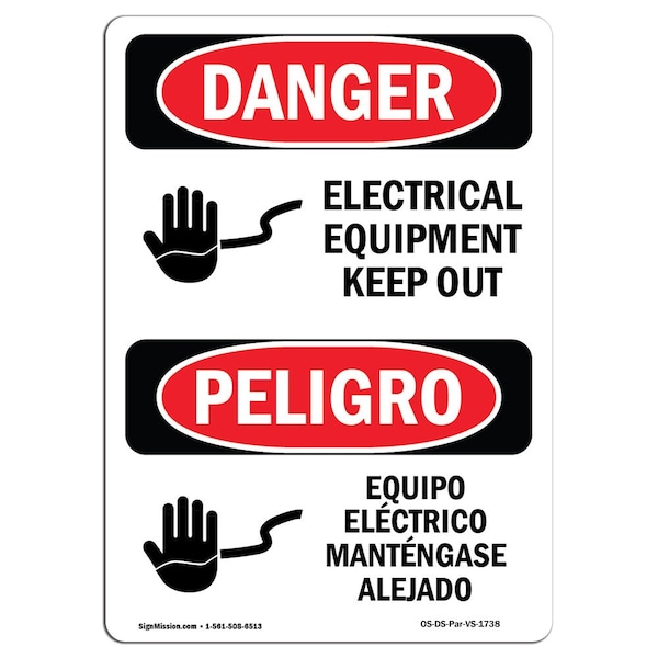 Signmission Safety Sign, OSHA Danger, 5" Height, Electrical Equipment Keep Out Bilingual Spanish - OS-DS-D-35-VS-1738