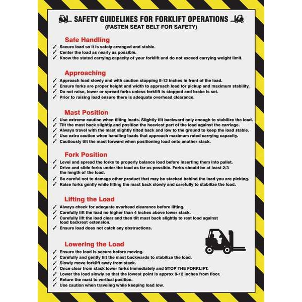 Accuform Poster, Safety Guidelines For Forklift Operations, 22 in H x, 17 in W, Plastic - SP124492L