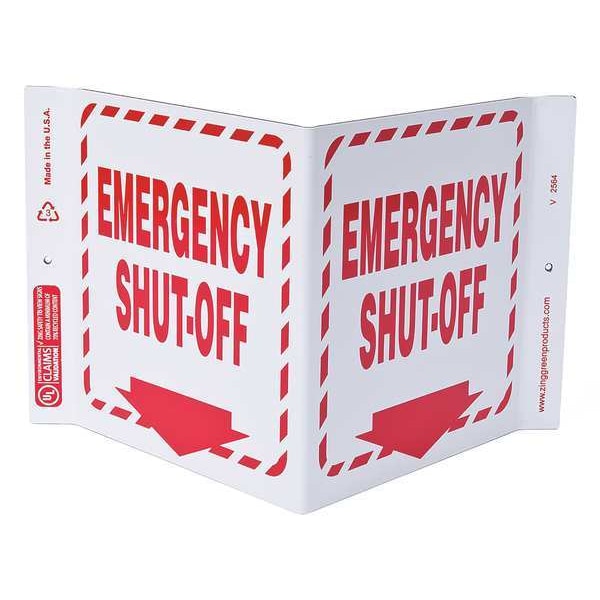 Zing Emergency Shut-Off, 12 in W x 7 in H, V-Shaped, Plastic - 2564