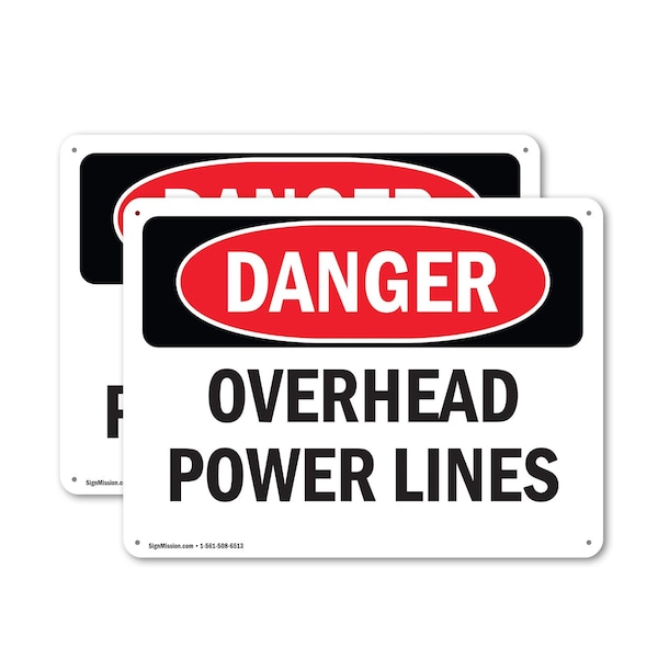 Signmission Overhead Power Lines Danger Sign, Aluminum, 24in W x 18in L, 2PK - OS-2PACK-DS-A-1824-L-1682