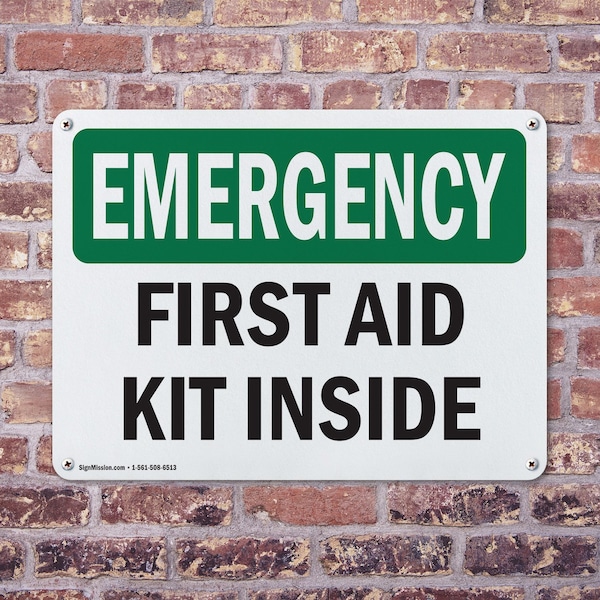 Signmission First Aid Kit Inside, 24 in W x Rectangle, Plastic - OS-2PACK-EM-P-1824-L-10371