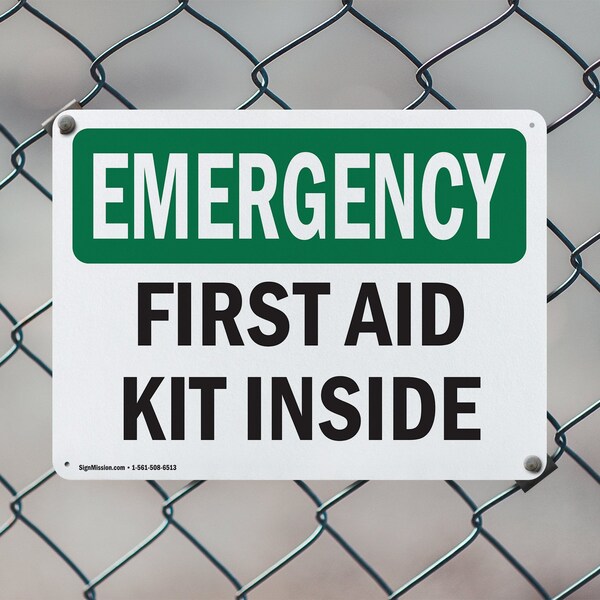 Signmission First Aid Kit Inside, 24 in W x Rectangle, Plastic - OS-2PACK-EM-P-1824-L-10371