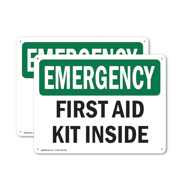 Signmission First Aid Kit Inside, 24 in W x Rectangle, Plastic - OS-2PACK-EM-P-1824-L-10371
