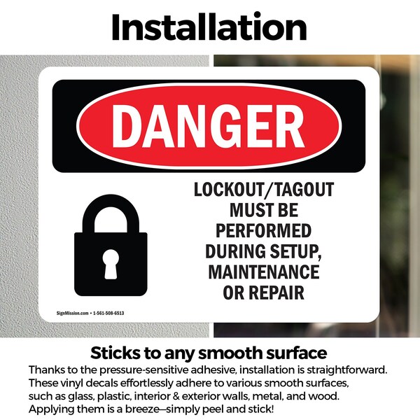 Signmission Lockout Tagout Setup Maintenance Repair Danger Sign, Vinyl Decal, 5in W x 3.5in L, 2PK - OS-2PACK-DS-D-35-L-1428