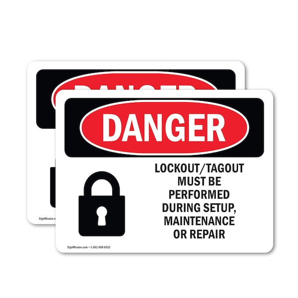 Signmission Lockout Tagout Setup Maintenance Repair Danger Sign, Vinyl Decal, 5in W x 3.5in L, 2PK - OS-2PACK-DS-D-35-L-1428