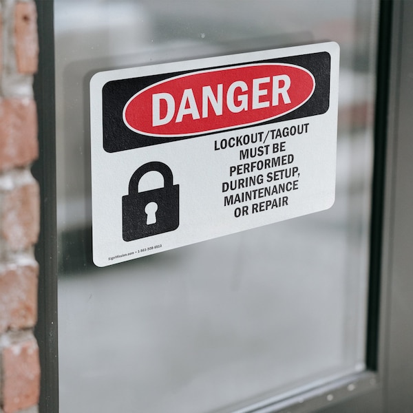 Signmission Lockout Tagout Setup Maintenance Repair Danger Sign, Vinyl Decal, 5in W x 3.5in L, 2PK - OS-2PACK-DS-D-35-L-1428