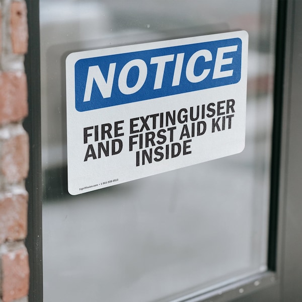 Signmission Fire Extinguisher And First Aid Kit Inside OSHA Notice Sign, Vinyl Decal, 5in W x 3.5in L, 2PK - OS-2PACK-NS-D-35-L-12593