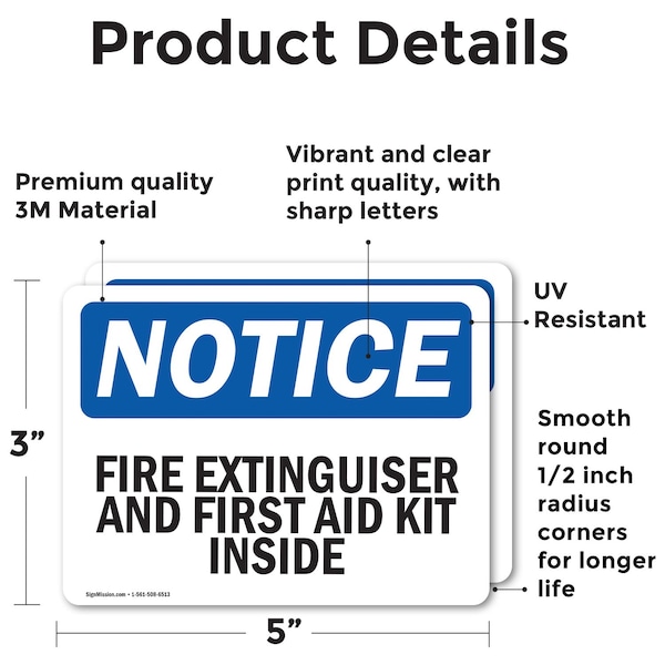 Signmission Fire Extinguisher And First Aid Kit Inside OSHA Notice Sign, Vinyl Decal, 5in W x 3.5in L, 2PK - OS-2PACK-NS-D-35-L-12593