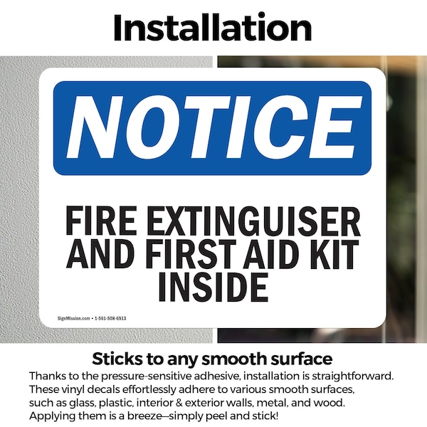 Signmission Fire Extinguisher And First Aid Kit Inside OSHA Notice Sign, Vinyl Decal, 5in W x 3.5in L, 2PK - OS-2PACK-NS-D-35-L-12593