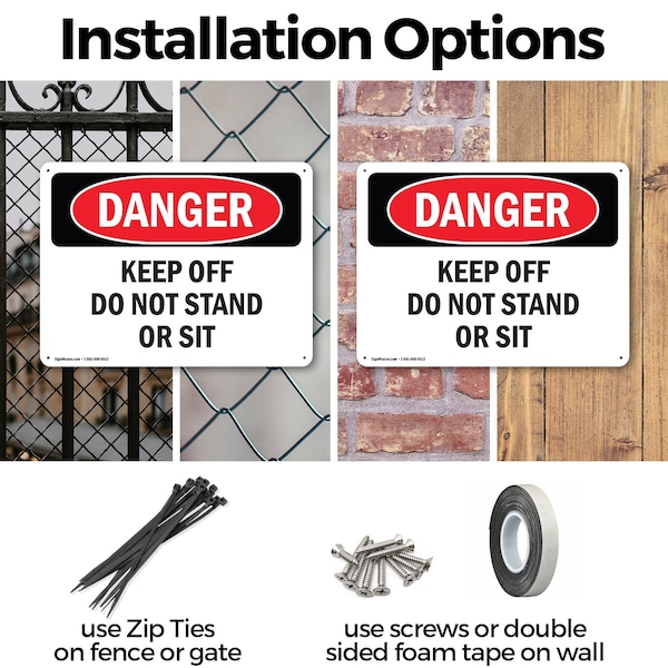 Signmission Keep Off Do Not Stand Or Sit, 24 in W x Rectangle, Plastic - OS-2PACK-DS-P-1824-L-2502