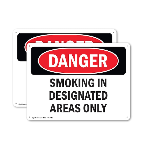 Signmission Smoking In Designated Areas Only, 14 in W x Rectangle, Aluminum - OS-2PACK-DS-A-1014-L-1574