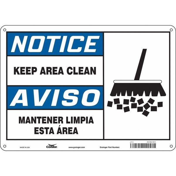 Condor Notice, KEEP AREA CLEAN/MANTENER LIMPIA ESTA AREA, 14 in W x 10 in H, Horizontal Rectangle, 468Z80 - 468Z80