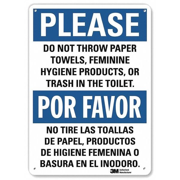 Lyle PLEASE DO NOT THROW PAPER TOWELS, FEMININE HYGIENE PRODUCTS, 10 x 7, Aluminum, U1-1049-NA_7x10 - U1-1049-NA_7X10