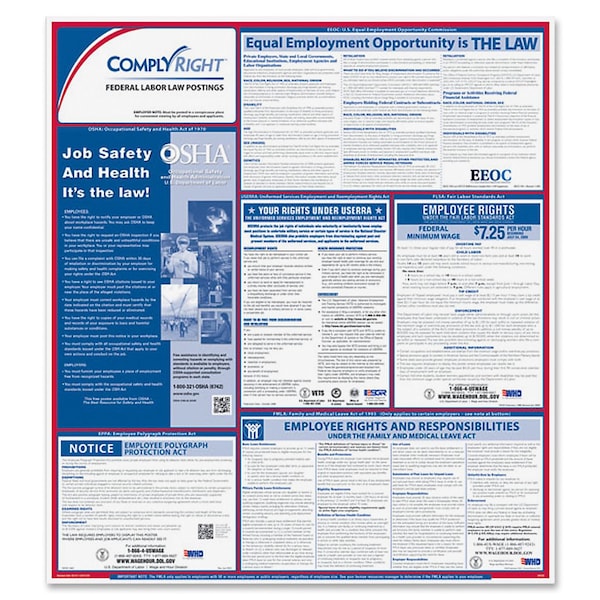 Complyright Labor Law Poster, 27 in H x, 24 in W, Plastic - ERFED