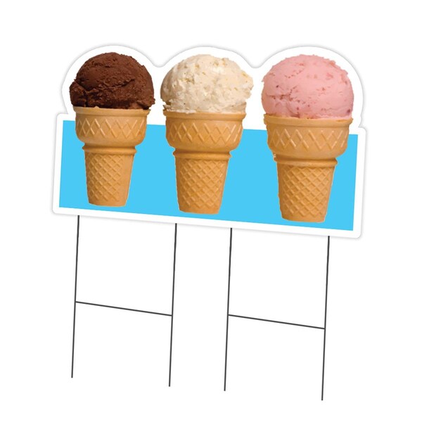 Amistad 24 x 36 in. Yard Sign & Stake - Three Ice Cream Cones - AM2028749
